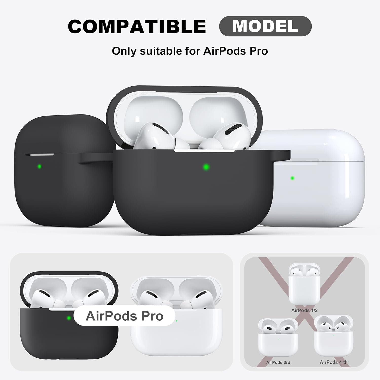 R-fun for AirPods Pro 2nd/1st Generation Case with Cleaner Kit,Soft Silicone Protective Case Cover for Apple AirPod Pro 2/1 for Women Men,AirPods Pro Case Accessories with Keychain,Black - Image 4