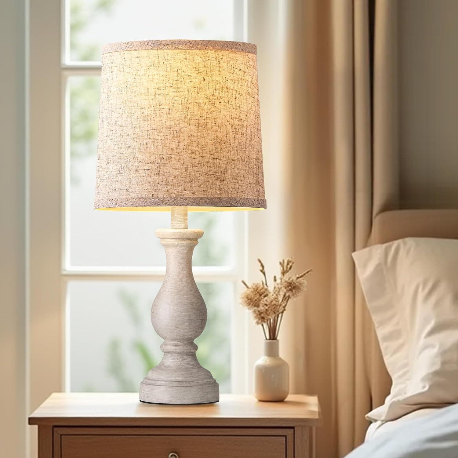 Farmhouse Table Lamps Set of 2 for Living Room, Rustic Bedside Lamps for Bedroom with Vintage Distressed Base - Image 2