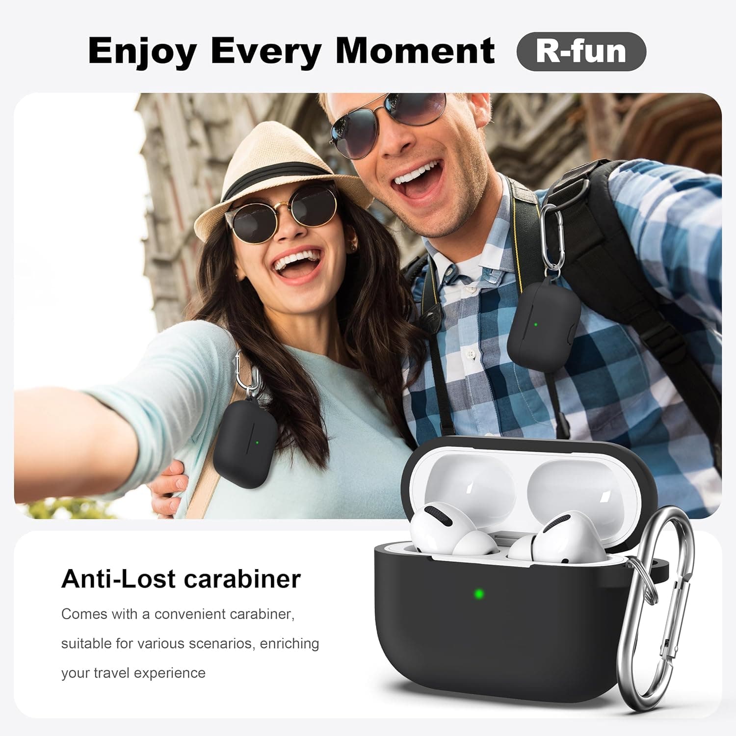 R-fun for AirPods Pro 2nd/1st Generation Case with Cleaner Kit,Soft Silicone Protective Case Cover for Apple AirPod Pro 2/1 for Women Men,AirPods Pro Case Accessories with Keychain,Black - Image 2