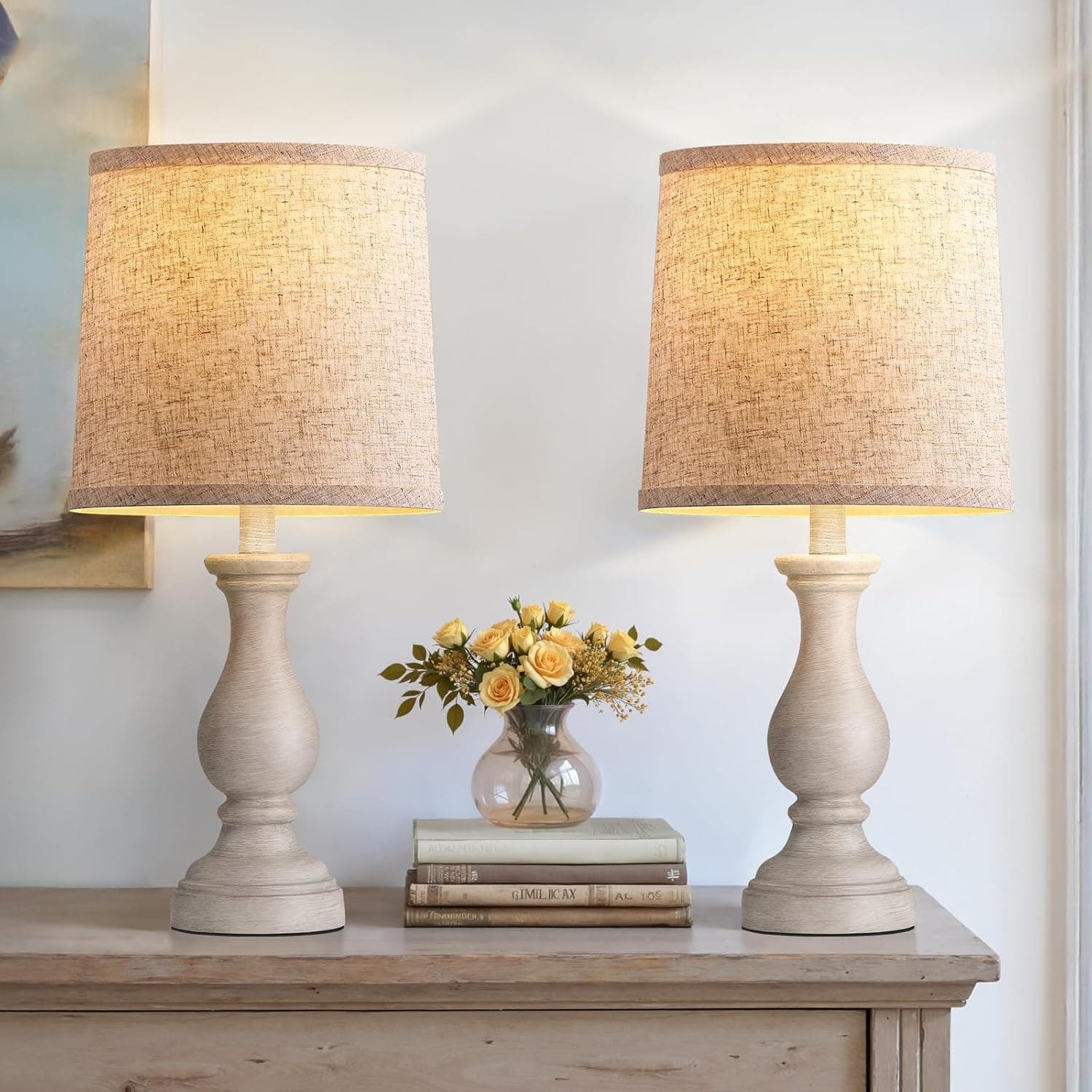 Farmhouse Table Lamps Set of 2 for Living Room, Rustic Bedside Lamps for Bedroom with Vintage Distressed Base - Image 4
