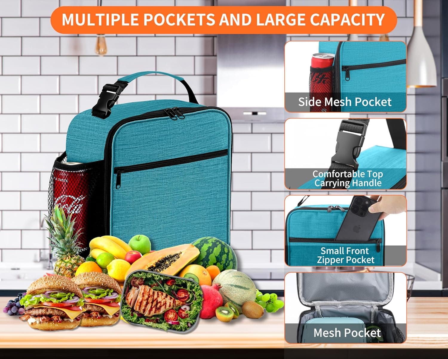 Lunch Box for Men - Reusable Lunch Bag Men Adult Women- Insulated Small LunchBox (Azure) - Image 2